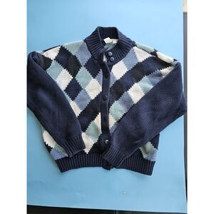 Clifford and Willis Thick Blue Argyle  Cardigan.  Size MED